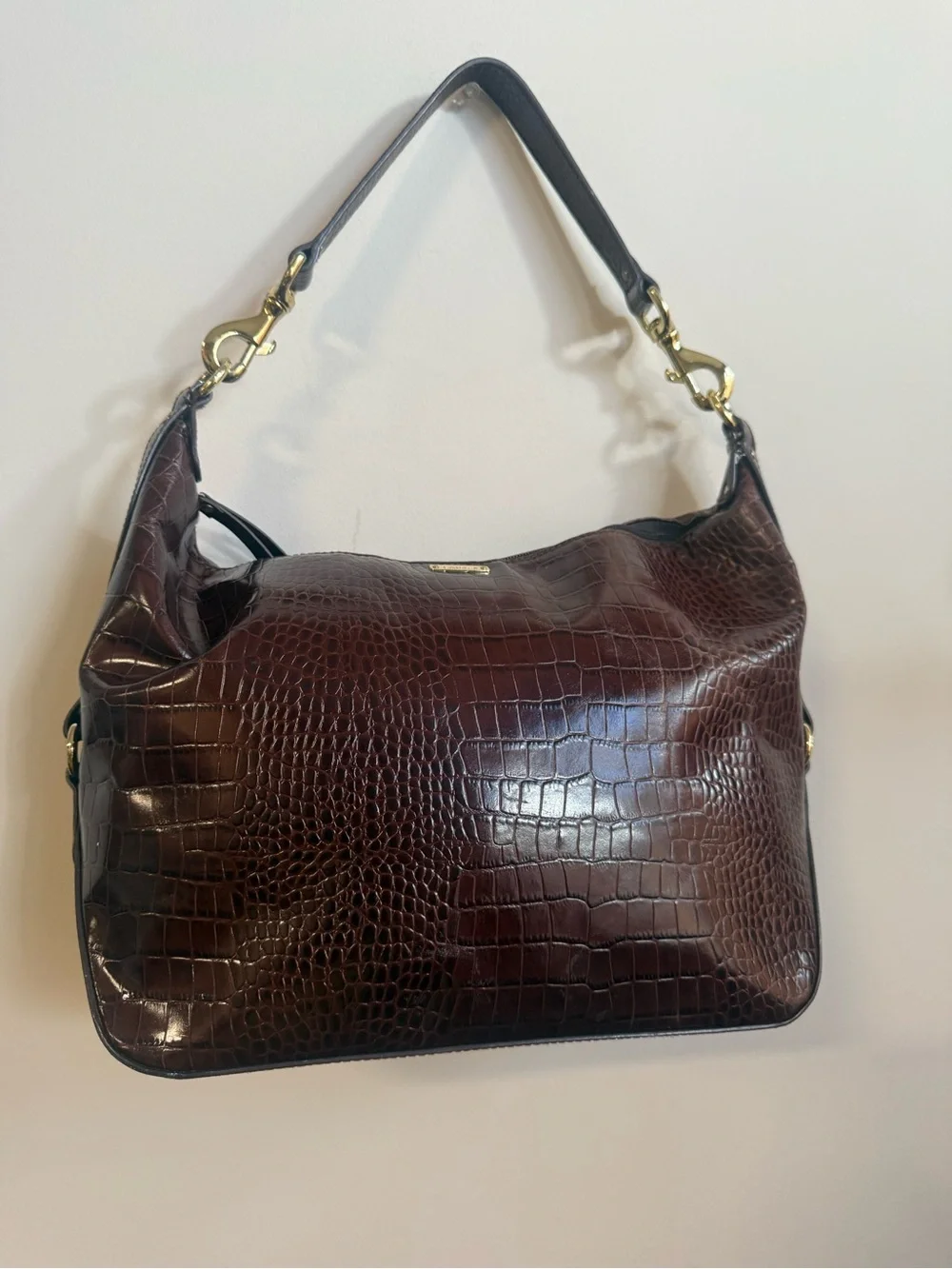 Ralph Lauren Dark Brown Croc-Embossed Shoulder Bag
